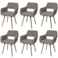 Mendler Lot de 6 chaises de salle à manger HWC-A50 II, chaise de cuisine chaise rembourrée, bois tissu/textile bouclé (450g/m²) MVG taupe