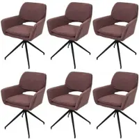 Mendler Lot de 6 chaises de salle à manger HWC-N74, chaise de cuisine, pivotante Auto-Return, tissu Bouclé (540g/m²) Oeko-Tex marron clair