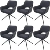Mendler Lot de 6 chaises de salle à manger HWC-N74, chaise de cuisine, pivotante Auto-Return, tissu Bouclé (540g/m²) Oeko-Tex gris foncé