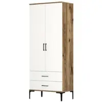 Dmora Doriana - Armoire 2 Portes, 80x201h cm Noyer Brun, Porte-manteaux