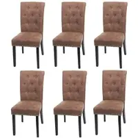 Mendler Lot de 6 chaises de salle à manger Chesterfield II, chaise de cuisine, rivets tissu/textile marron, pieds foncés