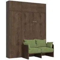 Itamoby Lit Double Escamotable Français Kentaro 140 Cm Avec Canapé Et Meubles En Noyer, Vert
