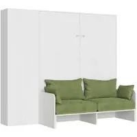 Itamoby Lit Double Escamotable Kentaro 160 Cm Avec Canapé Et Colonne En Frêne Blanc Et Vert