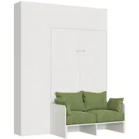 Itamoby Lit Double Escamotable Français Kentaro 140 Cm Avec Canapé Et Meubles En Frêne Blanc, Vert
