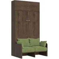 Itamoby Lit Queen-Size Escamotable Kentaro 120 Cm Avec Canapé Et Élément Mural En Noyer, Vert