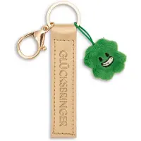 Magni Unisexe, Porte-clés, NICI Schlüsselanhänger Glücksbringer Kunstlederband mit Kleeblatt gold 10cm, Or, Vert