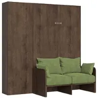 Itamoby Lit Double Escamotable Kentaro 140 Cm Avec Canapé Et Colonne En Noyer, Vert