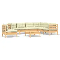 vidaXL Ensemble salon de jardin 8 pièces avec coussins crème pin massif