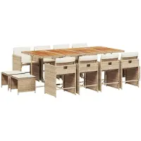vidaXL Salon de jardin 13 pièces avec coussins Beige Poly Rattan