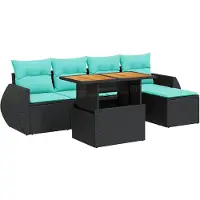 vidaXL Ensemble de salon de jardin 6 pièces avec coussins noir poly rotin