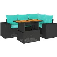 vidaXL Ensemble de salon de jardin 5 pièces avec coussins noir poly rotin