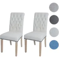 Mendler Lot de 2 chaises de salle à manger HWC-O66, chaise de cuisine rembourrée, Chesterfield rivets tissu/textile blanc