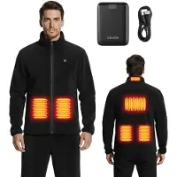Vevor Veste Polaire Chauffante Homme Sweat Chauffant Zippé avec Batterie Externe Rechargeable 7,4 V 16 000 mAh 6 Zones Chauffage 3 Niveaux Température
