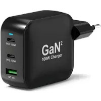 Port Designs Port WALL GaN2 CHARGER USB-C & USB-A 100W CtoC CABLE 2m (100 W, 3 ports), Chargeur USB, Noir