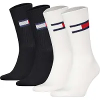 Tommy Hilfiger Unisexe, Chaussettes, Drapeau chaussette unisexe, Blanc, Noir, (paquet de 4, 43 - 46)