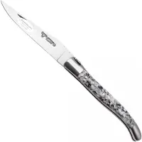 Laguiole En Aubrac Oyster and Mussel Shell, Brushed Stainless Steel, couteau de poche, 12 cm