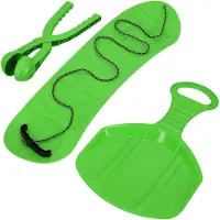KOTARBAU Snowboard Enfant 68x20cm Vert PVC Luge Enfant 34x53cm Pince à Boule de Neige Sled Traineau Enfant Moule Boule de Neige Snowball Maker