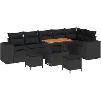 vidaXL Ensemble de canapé de jardin avec coussins 9 pcs noir poly rotin