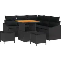 vidaXL Ensemble de canapé de jardin avec coussins 8 pcs noir poly rotin