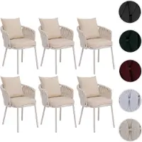 Mendler Lot de 6 chaises de salle à manger en aluminium HWC-P89, chaise d'intérieur avec accoudoirs, tissu/textile (180 g/m²) tressage en corde crème