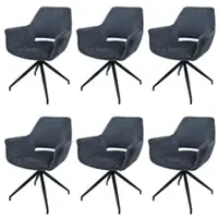 Mendler Lot de 6 chaises de salle à manger HWC-M53, chaise de cuisine avec accoudoirs, pivotante Auto-Position, métal tissu/textile gris foncé