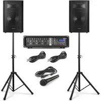 VONYX VX210 Système de sonorisation complet pour le chant - 2 haut-parleurs de 10 pouces - mixeurs à 4 (Passif, 2x 400 W), Haut-parleur PA, Noir