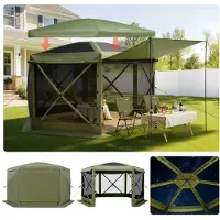 Vevor Pop-up Pavillon, 3,6x3,6 m, grande tente de camping à 6 côtés avec toit amovible & sac de transport, tente de réception, protection solaire pour 8-10 personnes, pour jardin & terrasse, vert