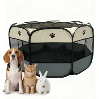 Relaxdays Enclos pour chiots , pliable, H x P : 58 x 114 cm, pour l'intérieur et l'extérieur, type pop-up, enclos portable pour chiens, polyester, multicolore