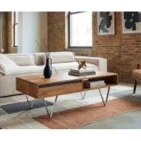 DELIFE Table-basse Stonegrace 115x60x35 cm acacia naturel ardoise 2 tiroirs 1 compartiment