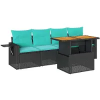 vidaXL Ensemble de salon de jardin 5 pièces avec coussins noir poly rotin