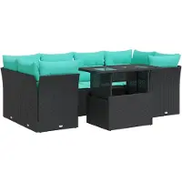 vidaXL Ensemble de salon de jardin 7 pièces avec coussins noir poly rotin