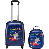 Vevor Valise Enfant 32x23x45 cm Bagage Enfant 2 PCS avec Valise Cabine à Roulettes Pivotantes pour Enfants Fille Garçon et Sac à Dos Motif Dinosaure Coque Rigide