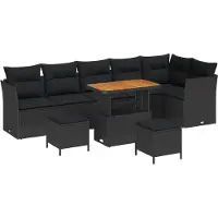 vidaXL Ensemble de canapé de jardin avec coussins 9 pcs Noir 90 x 55 x 71 cm