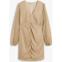 O46BPX (MB1) Robe de soirée mini extravagante pour femme, ornée de fils pailletés et à manches longues, réf. 974022, couleur or