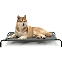 Lionto Lit pour chien, lit confortable pour l'extérieur avec filet, surélevé, aéré & résistant aux intempéries, 117x85 cm, gris