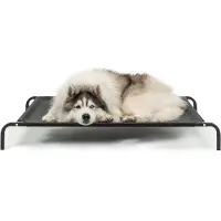 Lionto Lit pour chien, lit confortable pour l'extérieur avec filet, surélevé, aéré & résistant aux intempéries, 117x85 cm, noir