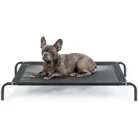 Lionto Lit pour chien, lit confortable pour l'extérieur avec filet, surélevé, aéré & résistant aux intempéries, 106x62 cm, noir