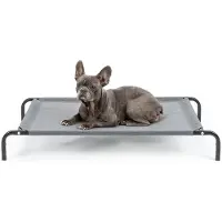 Lionto Lit pour chien, lit confortable pour l'extérieur avec filet, surélevé, aéré & résistant aux intempéries, 106x62 cm, gris