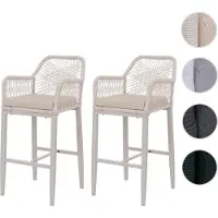 Mendler Lot De 2 Tabourets De Bar Rope Hwc-P91, Tabourets De Bar, Tabourets De Comptoir, Coussins D'assise D'extérieur, Tressage En Corde, Métal Crème