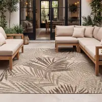 FRAAI Tapis d'extérieur | Tiga Palm Taupe | 140x200cm | Taupe | Rectangulaire | Tapis d'extérieur