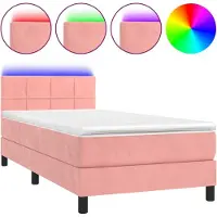 vidaXL Lit boxspring avec matelas & LED rose 100x200 cm velours