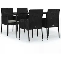 Syfax Ensemble à manger de jardin coussins 5pcs Noir Résine tressée