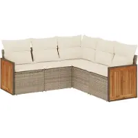 vidaXL Ensemble de salon de jardin 5 pièces avec coussins Beige Poly Rattan