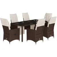 Syfax Ensemble de bistro de jardin 7 pcs coussins marron poly rotin