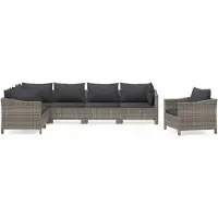 Syfax Salon de jardin 7 pcs avec coussins Gris Résine tressée