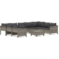 Syfax Salon de jardin 10 pcs avec coussins Gris Résine tressée
