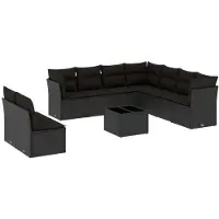vidaXL Ensemble de 10 canapés de jardin avec coussins noir poly rotin