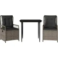 Syfax Ensemble à manger de jardin 3 pcs coussins gris résine tressée