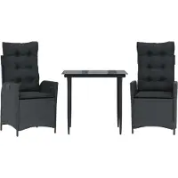 Syfax Ensemble à manger de jardin avec coussins 3 pcs Noir