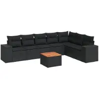 vidaXL Ensemble de jardin canapé 8 pièces avec coussins noir poly rotin